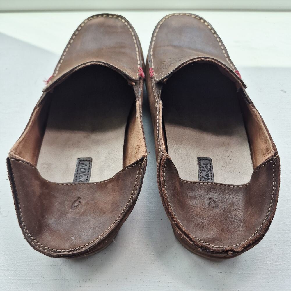 Olukai Nohea Womens Shoes US 10 Nubuck Brown Leather Slip on Loafers Drop Heels - Picture 5 of 9